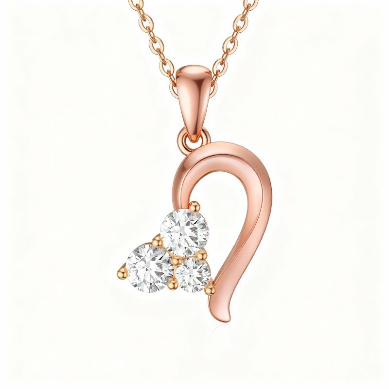 9K Rose Gold Cubic Zirconia Heart Pendant Necklace-1