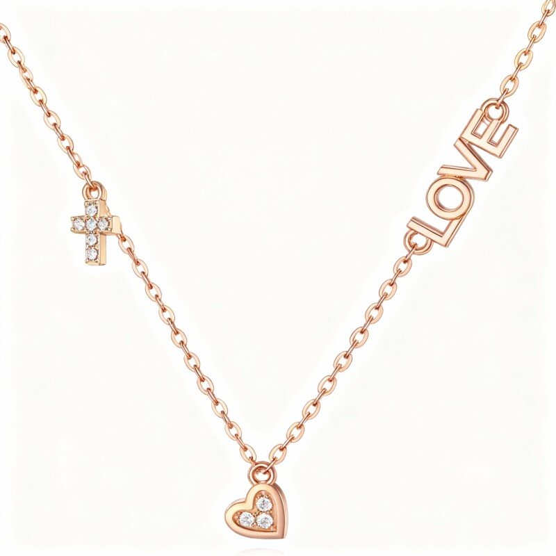 قلادة على شكل قلب من الذهب الوردي عيار 9 قيراط-1