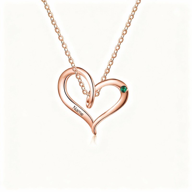 Colar com pendente coração em ouro rosa 14K e zircónias cúbicas-1