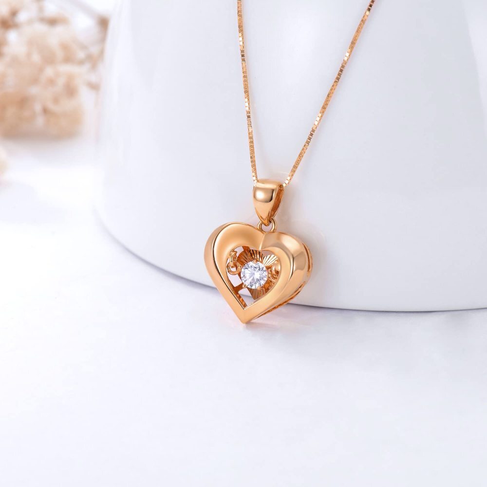 10K Rose Gold Heart Pendant Necklace-3