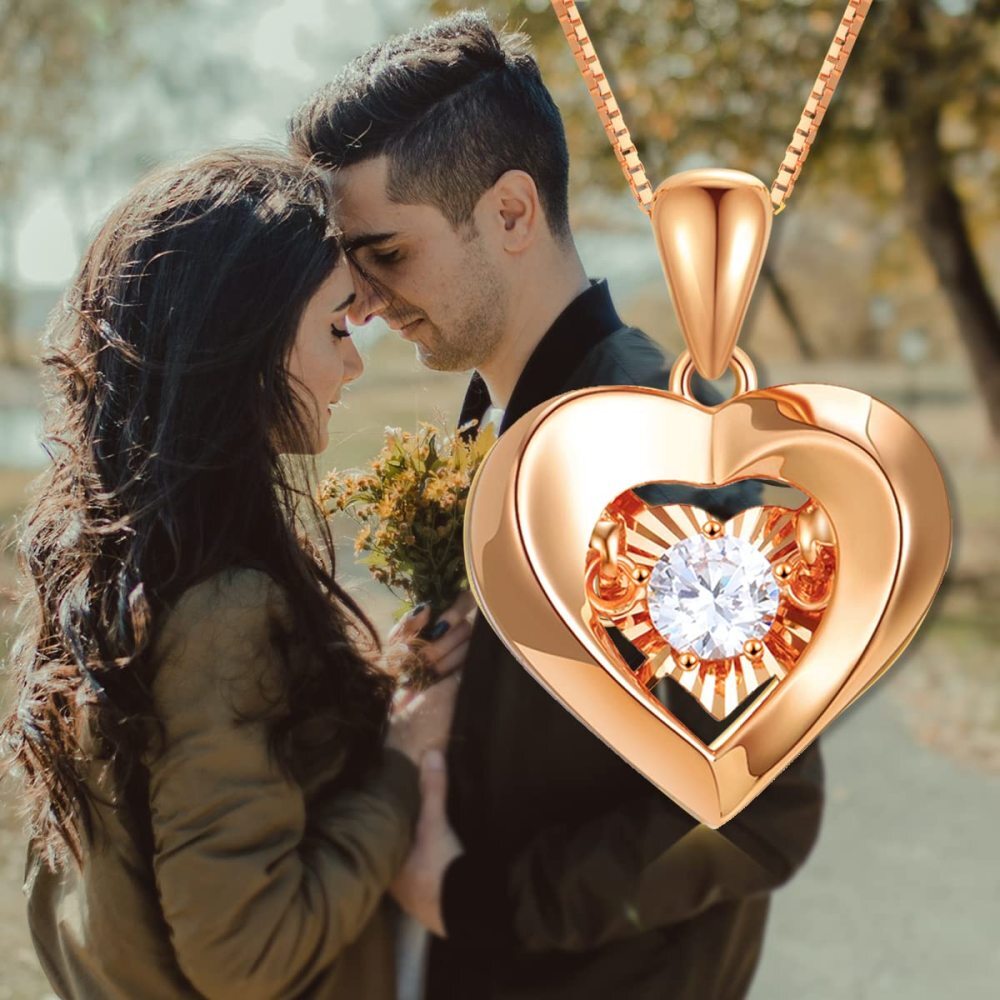 10K Rose Gold Heart Pendant Necklace-5