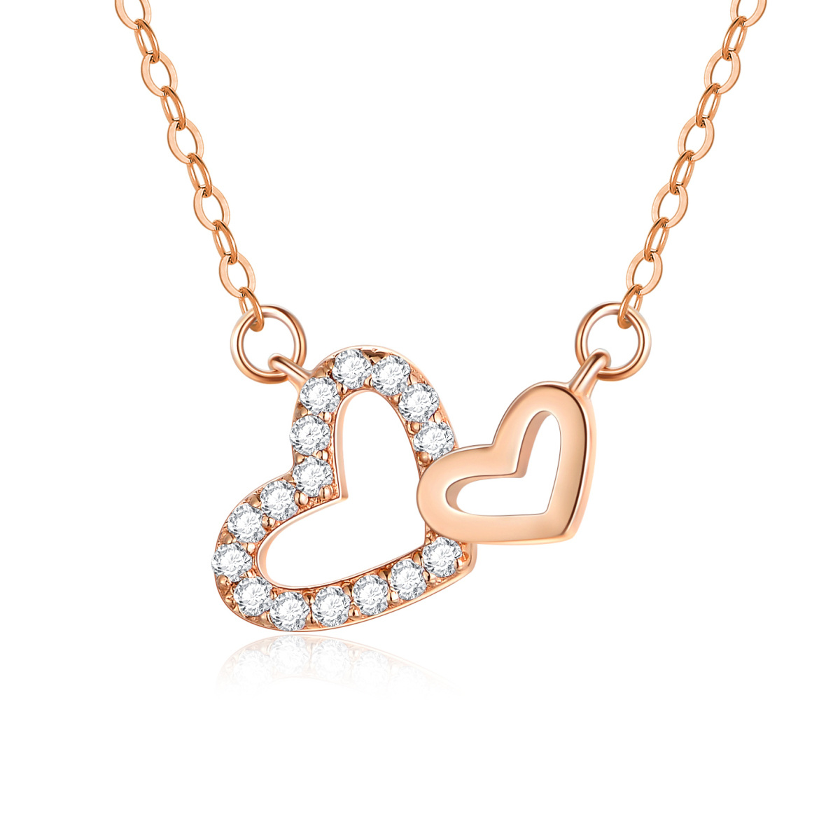 18K Rose Gold Interlocking Hearts Pendant Necklace For Women-1