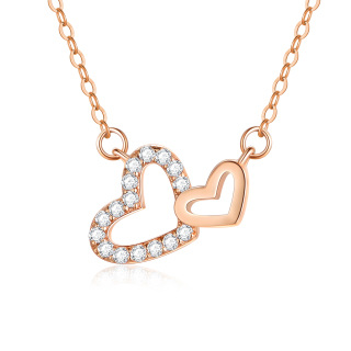 10K Rose Gold Interlocking Hearts Pendant Necklace For Women-53