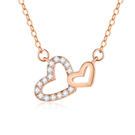 18K Rose Gold Interlocking Hearts Pendant Necklace For Women