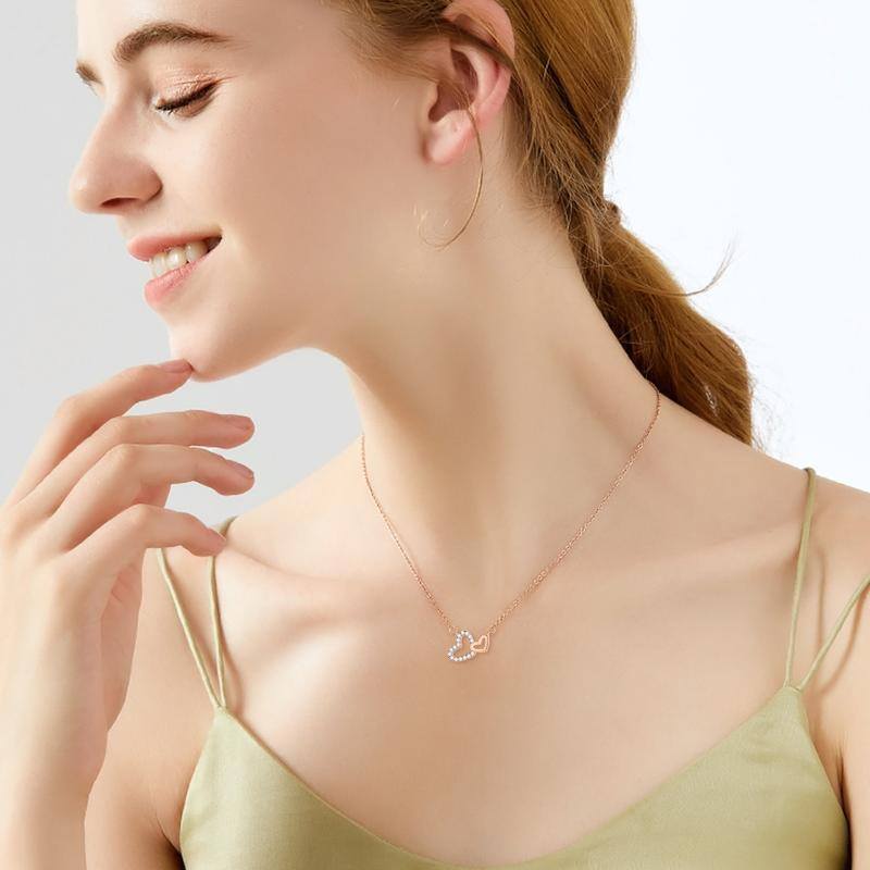 10K Rose Gold Interlocking Hearts Pendant Necklace For Women-2