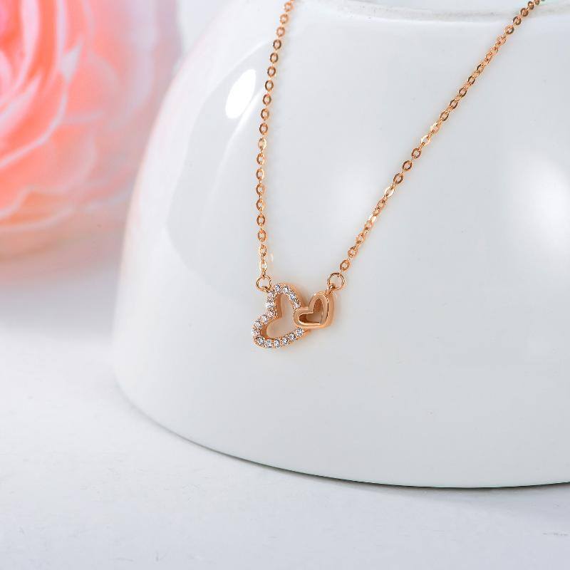 10K Rose Gold Interlocking Hearts Pendant Necklace For Women-3