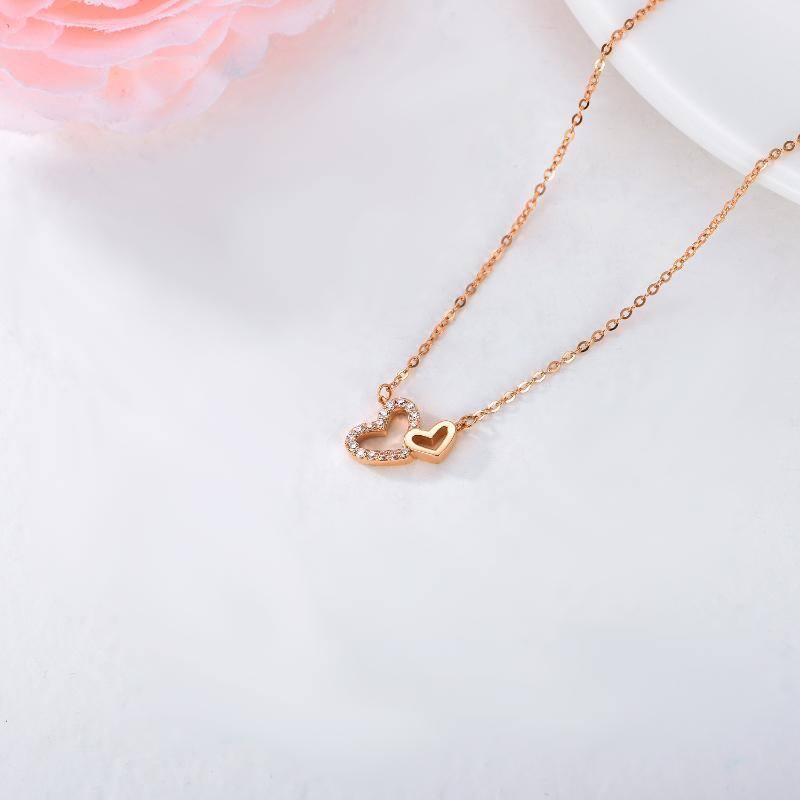 10K Rose Gold Interlocking Hearts Pendant Necklace For Women-4