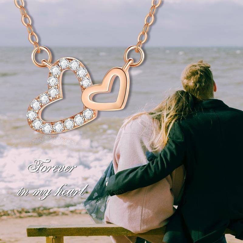 18K Rose Gold Interlocking Hearts Pendant Necklace For Women-6