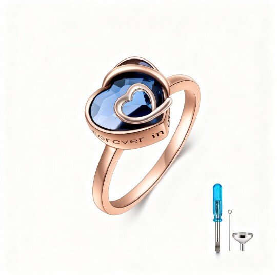 9K Rose Gold Heart Shaped Crystal Heart Ring with Engraved Word