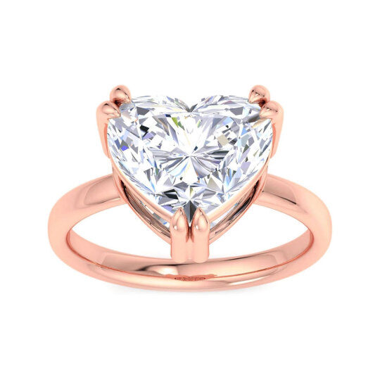 10K Rose Gold Heart Shaped Lab Created Diamond Custom Personalized Engraving & Heart Ring G-H Color 3EX IGI Certified