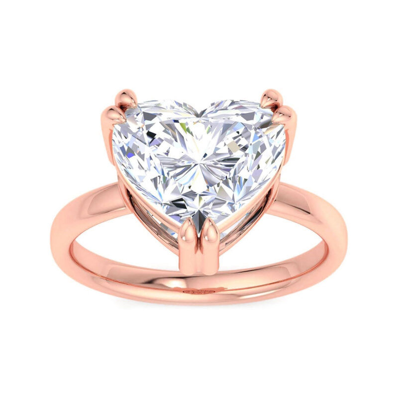 Anel coração em ouro rosa 10K com diamante criado em laboratório, personalizado, gravura em forma de coração, cor G-H, certificado pela IGI 3EX-17