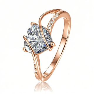 Sterling Silver with Rose Gold Plated Heart Shaped Moissanite Personalized Engraving Engagement Ring-13