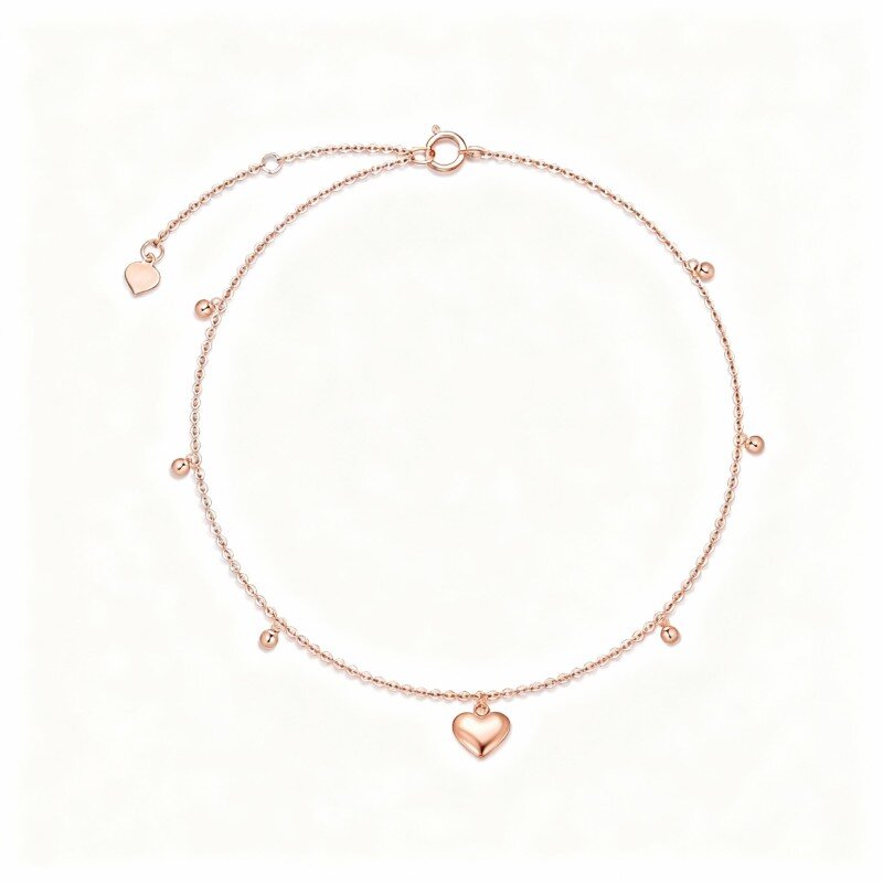 خلخال من الذهب الوردي عيار 10 قيراط على شكل قلب بطبقة واحدة-5