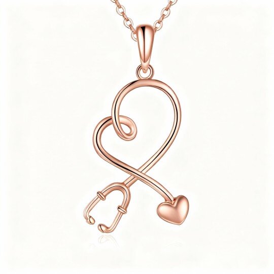 10K Rose Gold Heart & Stethoscope Pendant Necklace