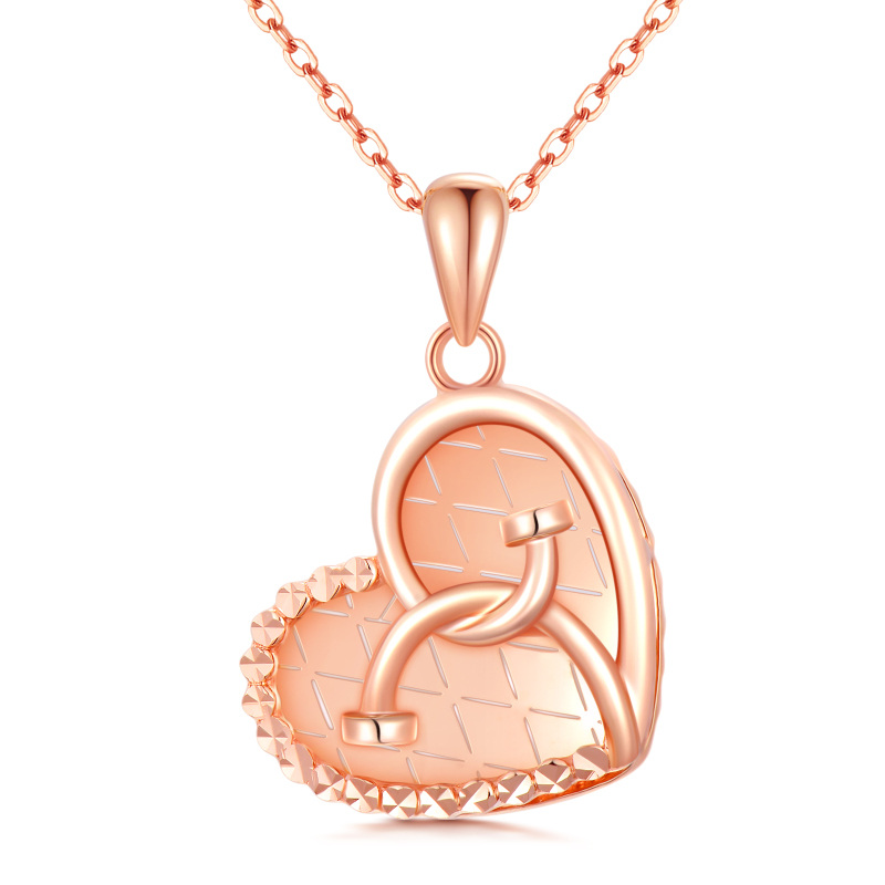 10K Rose Gold Heart & Stethoscope Pendant Necklace-1