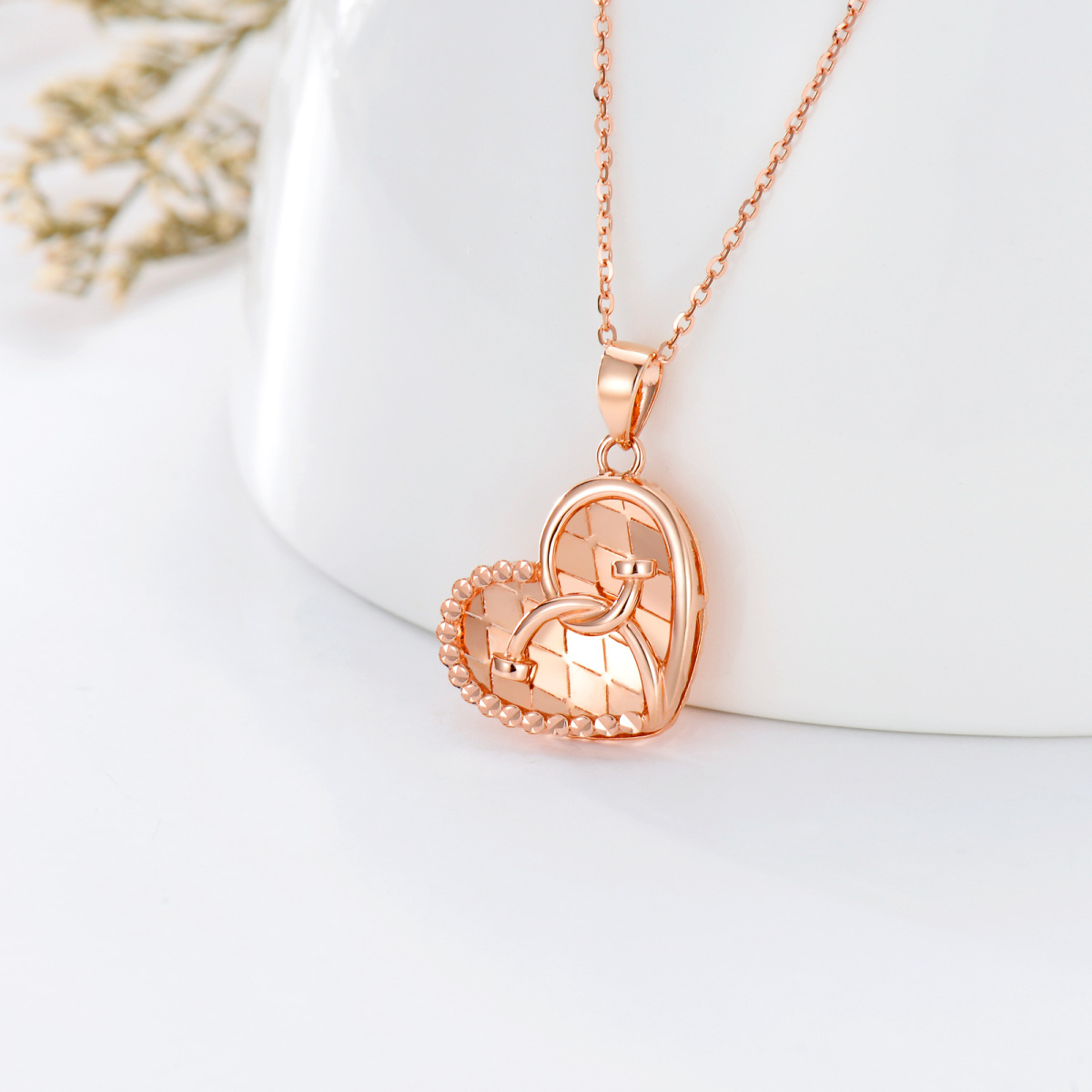 Collier pendentif cœur et stéthoscope en or rose 18K-4