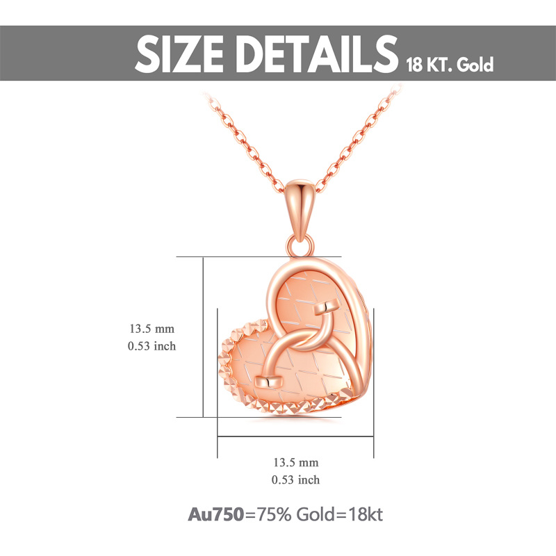 10K Rose Gold Heart & Stethoscope Pendant Necklace-6