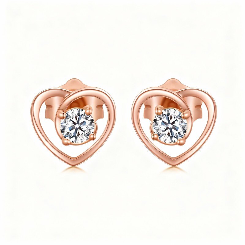 Kolczyki w kształcie serca z cyrkonii sześciennej z 10-karatowego różowego złota-1