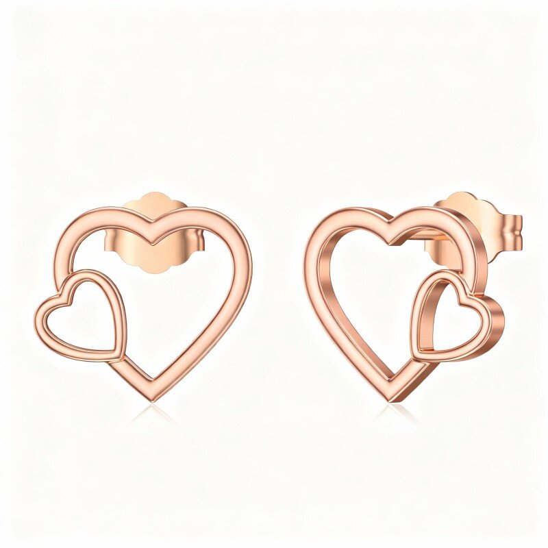 Brincos coração em ouro rosa 14K-1