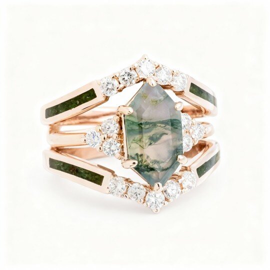 10K Rose Gold Hexagon Cut Stackable Ring