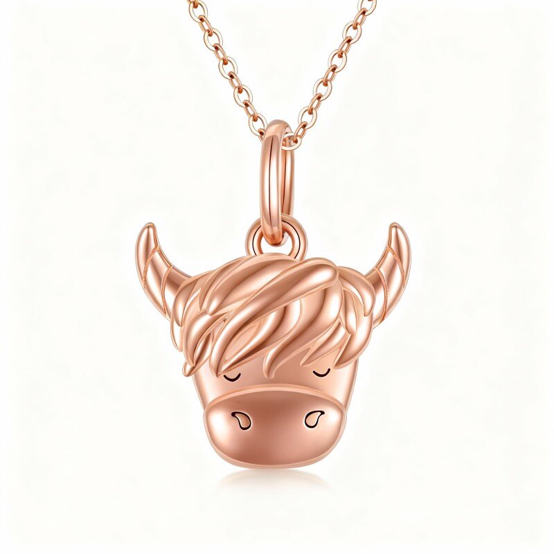 Colar com pendente de vaca das Terras Altas em ouro rosa 10K-17