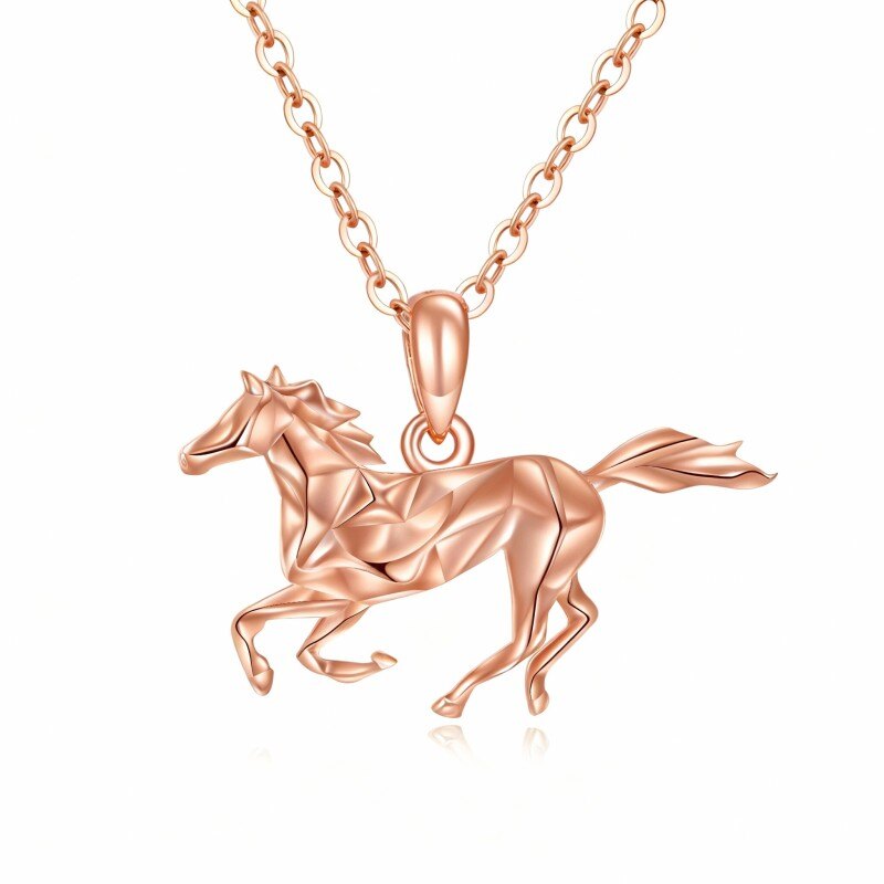 14K Rose Gold Horse Pendant Necklace-1