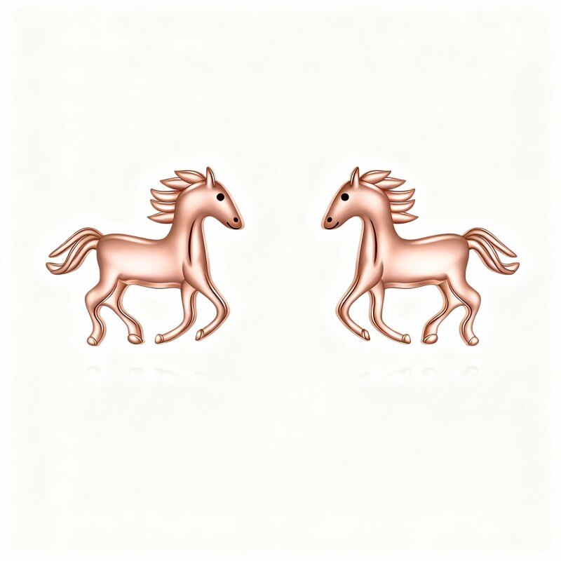 Boucles d'oreilles puces en or rose 10 carats en forme de cheval-1