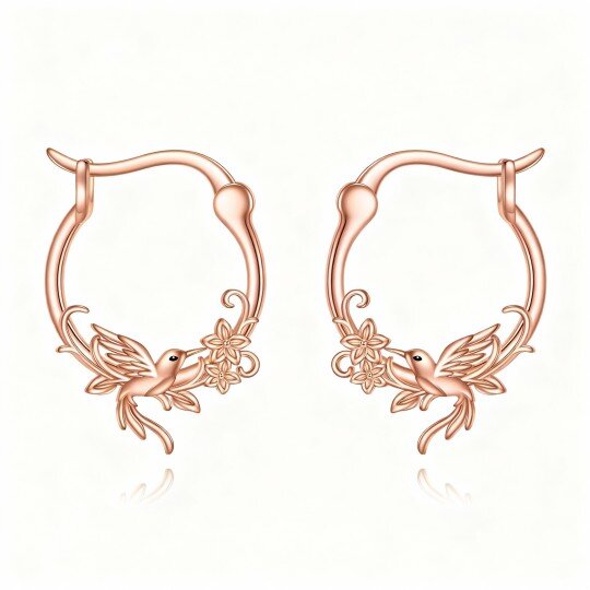10K Rose Gold Hummingbird Hoop Earrings