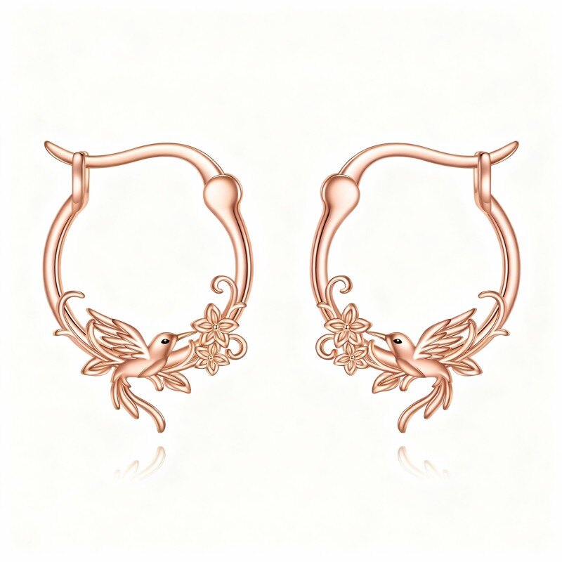 18K Rose Gold Hummingbird Hoop Earrings-1
