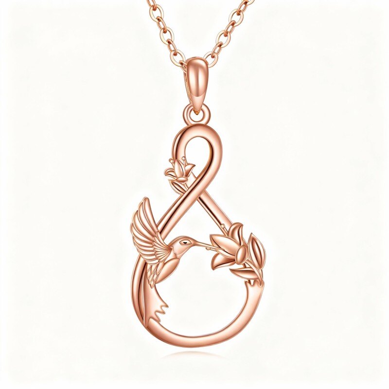 18K Rose Gold Hummingbird & Infinity Symbol Pendant Necklace-1