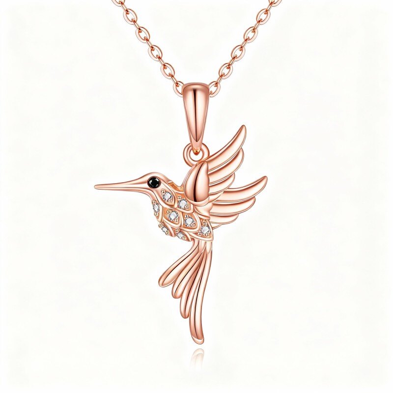 Halskette mit Kolibri-Anhänger aus 18-karätigem Roségold mit Zirkonia-1
