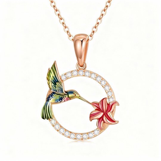 10K Rose Gold Cubic Zirconia Hummingbird Pendant Necklace