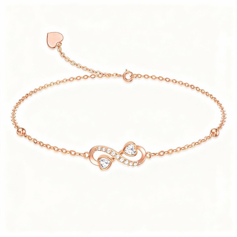 Bracelet à breloques en or rose 14 carats et zircon cubique, symbole de l'infini-1