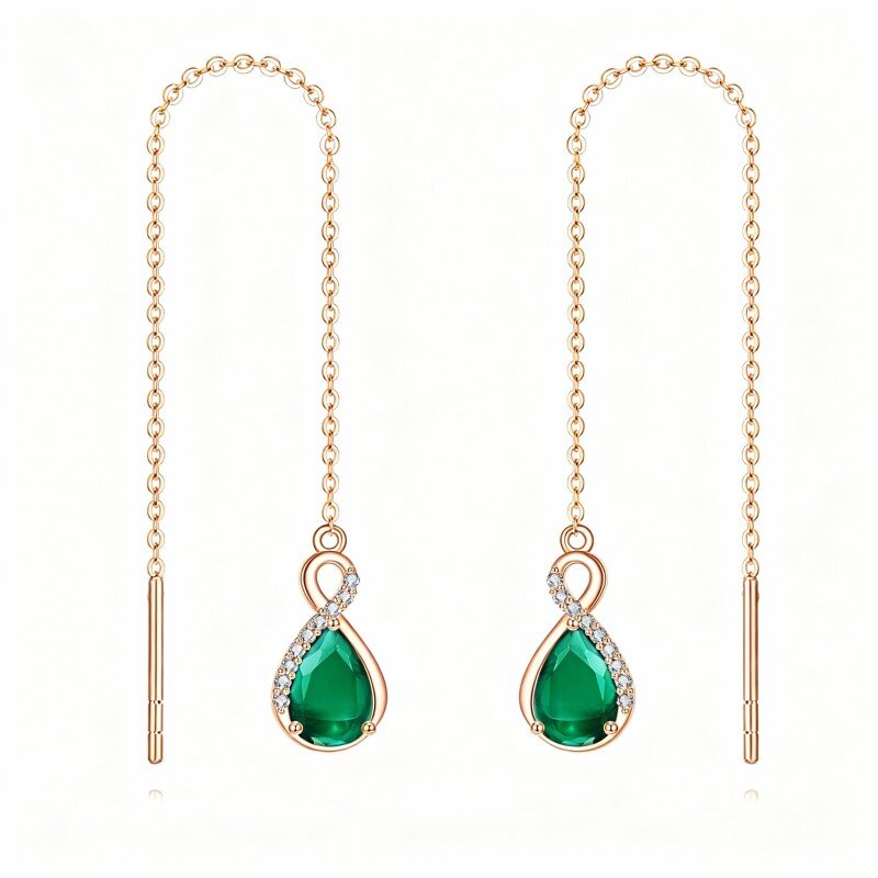 10K Rose Gold Cubic Zirconia Infinity Symbol Drop Earrings-1