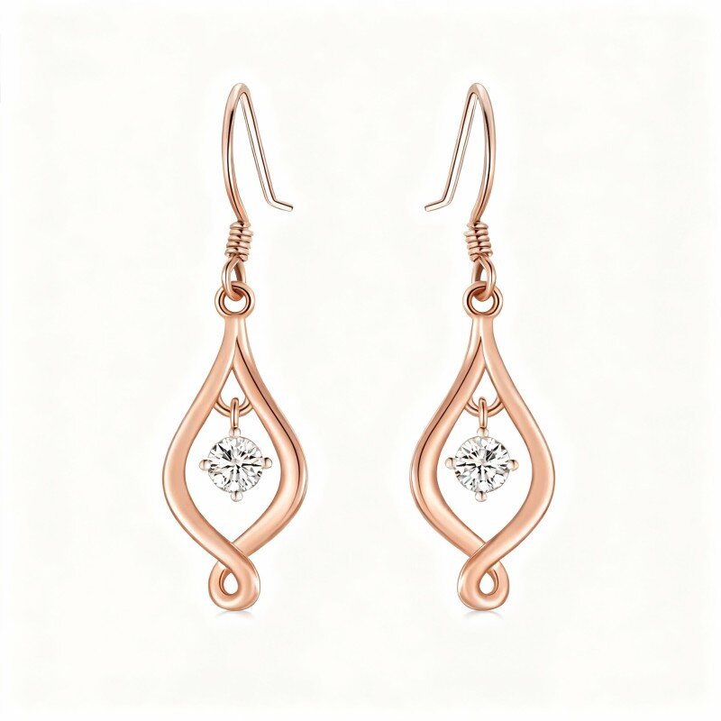 Pendientes colgantes con símbolo de infinito en oro rosa de 10 quilates y circonitas cúbicas-6