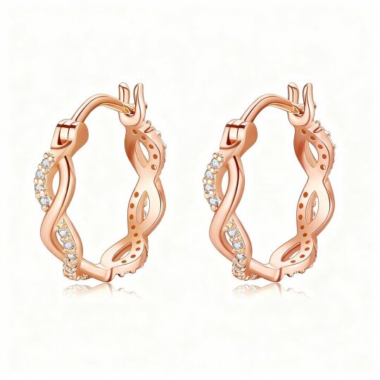10K Rose Gold Cubic Zirconia Infinity Symbol Hoop Earrings