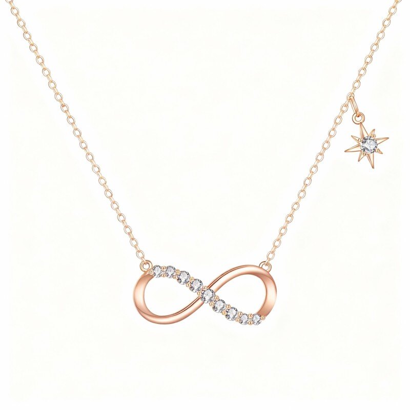 Collier pendentif symbole infini en or rose 18 carats et zircon cubique-1