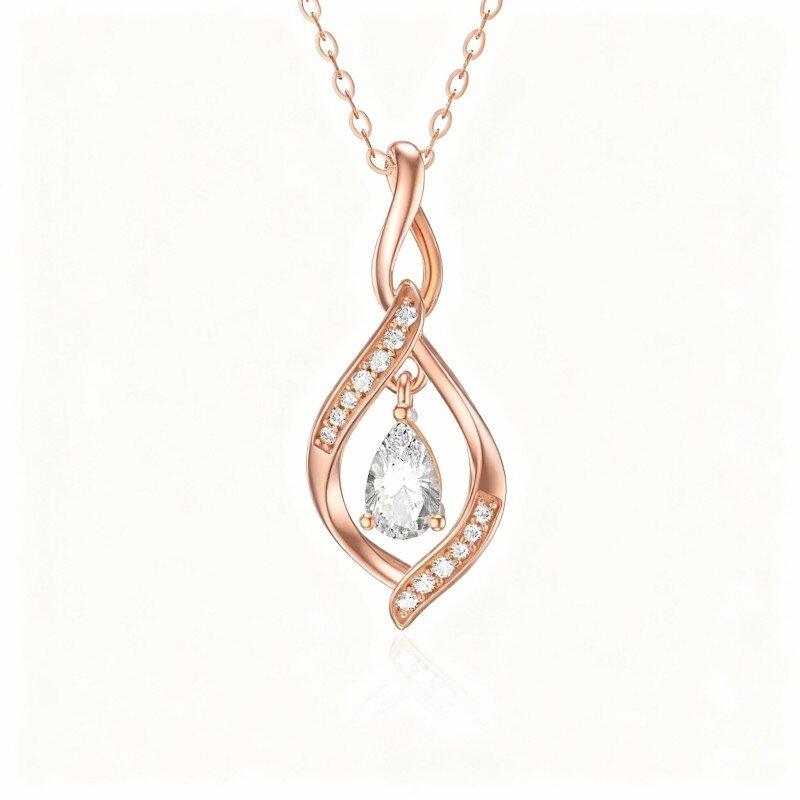 Halskette mit Anhänger in Form eines Unendlichkeitssymbols aus 14-karätigem Roségold mit Zirkonia-1