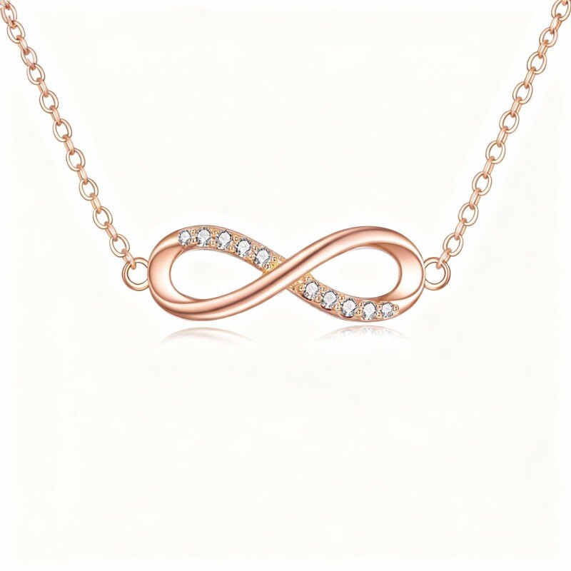 Halskette aus 18-karätigem Roségold mit Zirkonia-Anhänger in Form eines Unendlichkeitssymbols-1