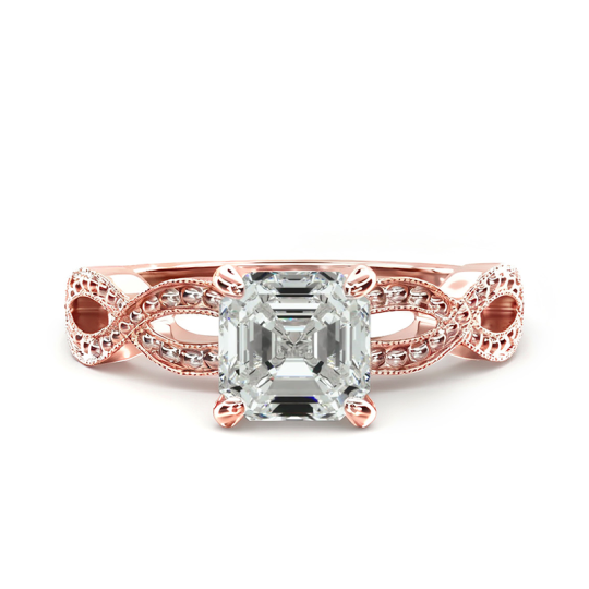 Anillo de compromiso con diamantes de laboratorio estilo vintage de oro rosa de 10 quilates