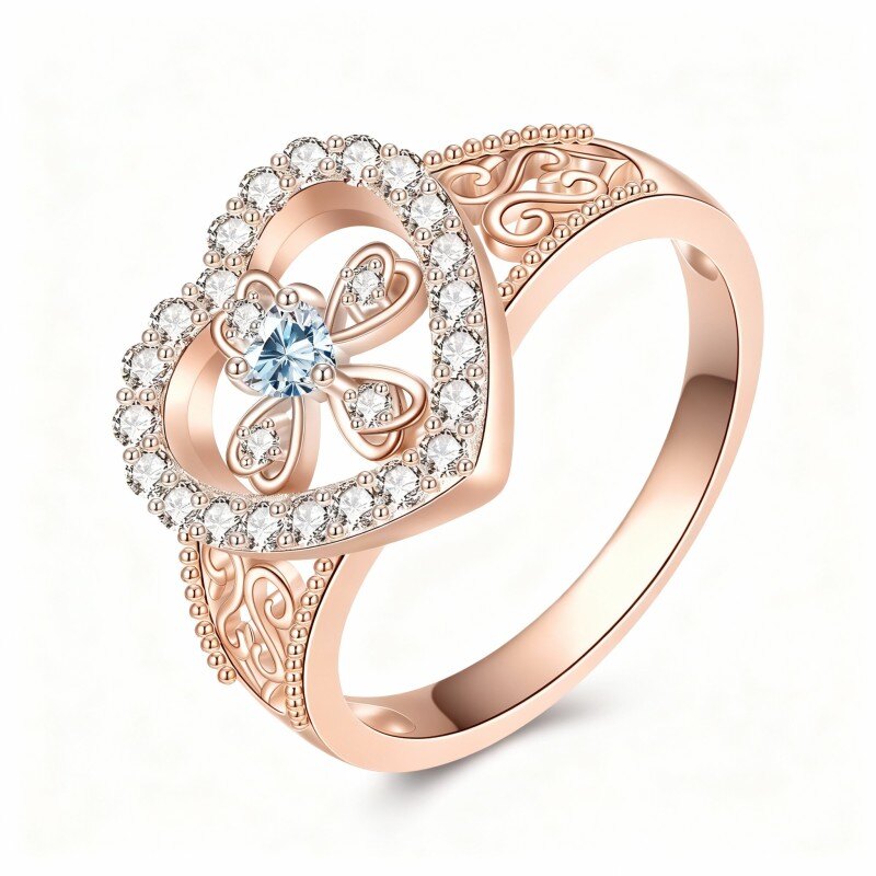 10K Rose Gold Cubic Zirconia Ivy & Cross & Heart Ring-5