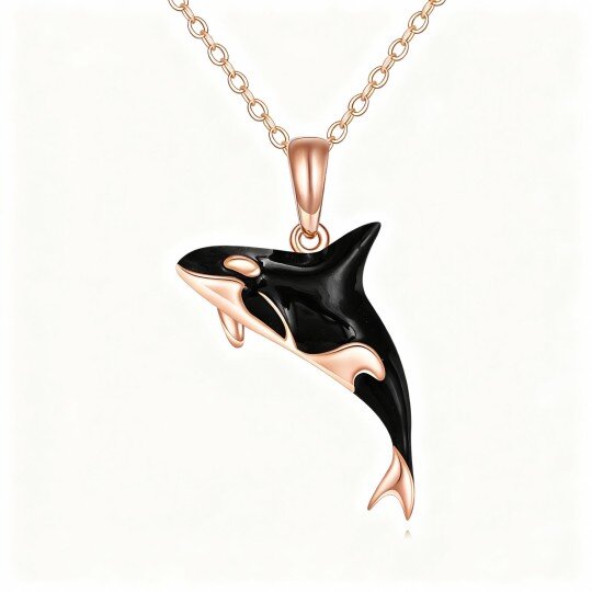 10K Rose Gold Killer Whale Pendant Necklace