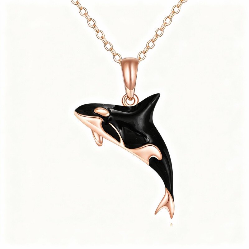 10K Rose Gold Killer Whale Pendant Necklace-1
