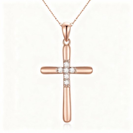 10K Rose Gold Lab Created Diamond Cross Pendant Necklace