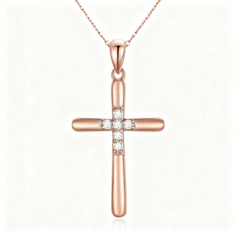 10K Rose Gold Lab Created Diamond Cross Pendant Necklace-18