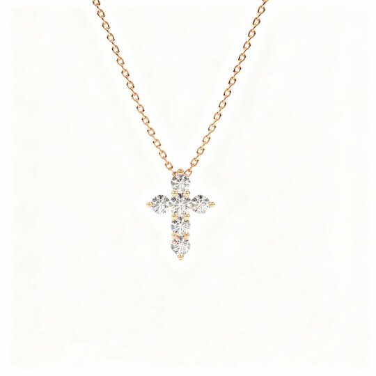 10K Rose Gold Lab Created Diamond Cross Pendant Necklace