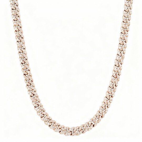 Corrente cubana em ouro rosa 10K com diamantes criados em laboratório para homem.