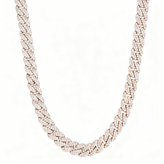 Corrente cubana em ouro rosa 10K com diamantes criados em laboratório para homem.