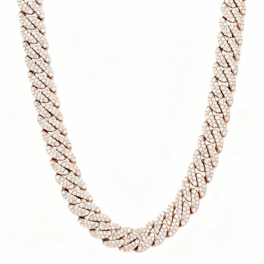 Corrente cubana em ouro rosa 10K com diamantes criados em laboratório para homem.