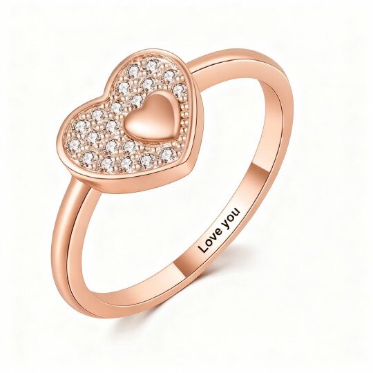 Anel de Noivado Personalizado com Gravação em Ouro Rosa 10K e Diamante Sintético